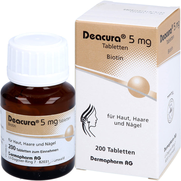 Deacura Tabletten 5 mg Biotin für Haut, Haare und Nägel, 200 pc Tablettes