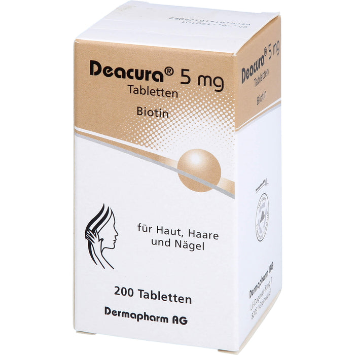 Deacura Tabletten 5 mg Biotin für Haut, Haare und Nägel, 200 pc Tablettes