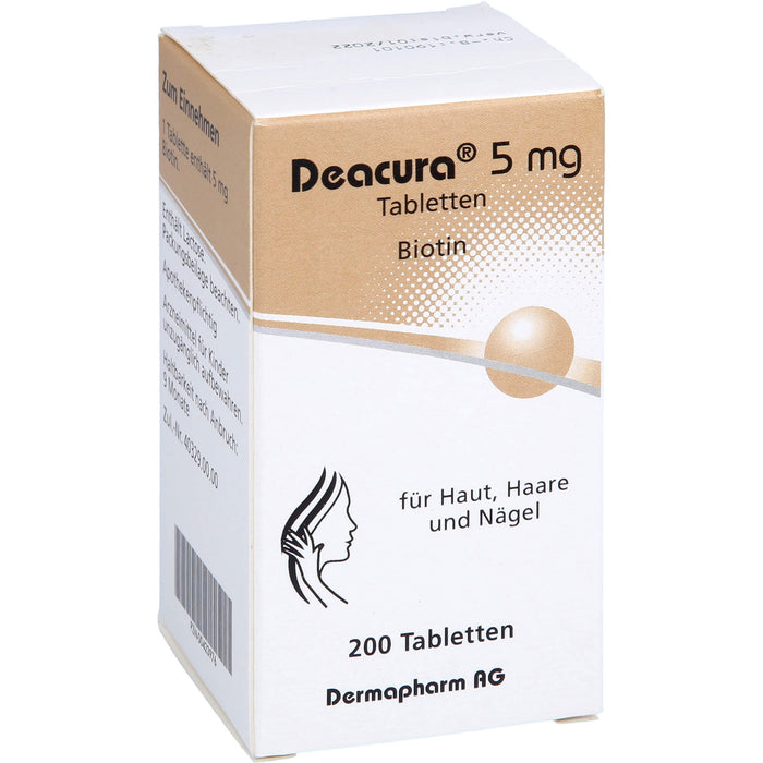 Deacura Tabletten 5 mg Biotin für Haut, Haare und Nägel, 200 pc Tablettes