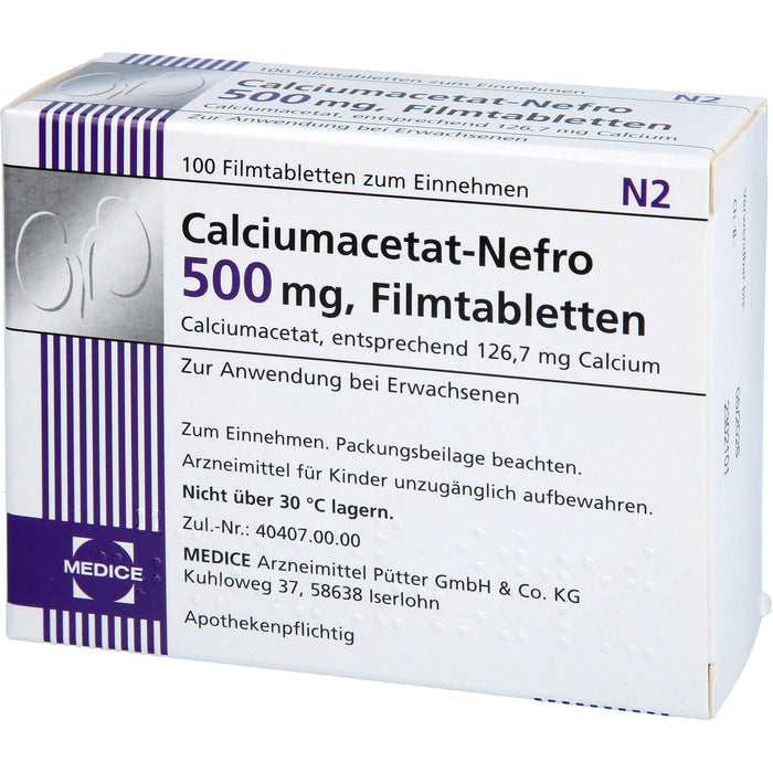 Calciumacetat-Nefro 500 mg, Filmtabletten, 100 pc Tablettes