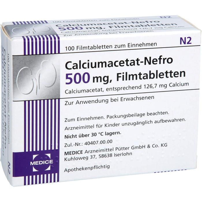 Calciumacetat-Nefro 500 mg, Filmtabletten, 100 pc Tablettes