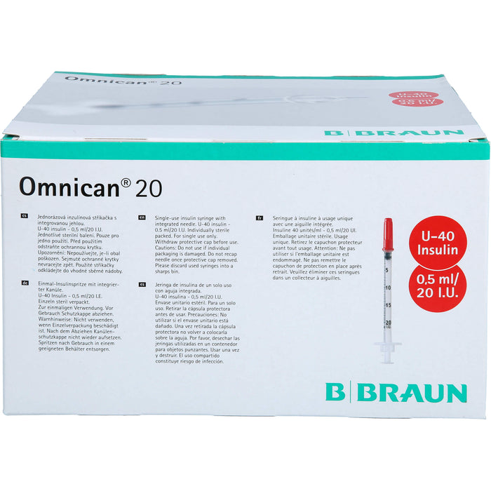 Omnican® 20 0,5ml Insulinspritzen, 20 I.E. Nennvolumen, U-40 Insulin; 0,30x8mm, 100X1 St SRI