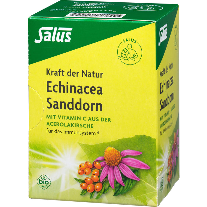 Salus Kraft der Natur Echinacea Sanddorn Kräuter-Früchtetee für das Immunsystem mit natürlichem Vitamin C aus der Acerolakirsche, 15 pc Sac filtrant
