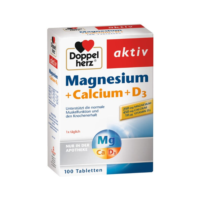 Doppelherz aktiv Magnesium + Calcium + D3 Tabletten für die normale Muskelfunktion und den Erhalt normaler Knochen, 100 pcs. Tablets