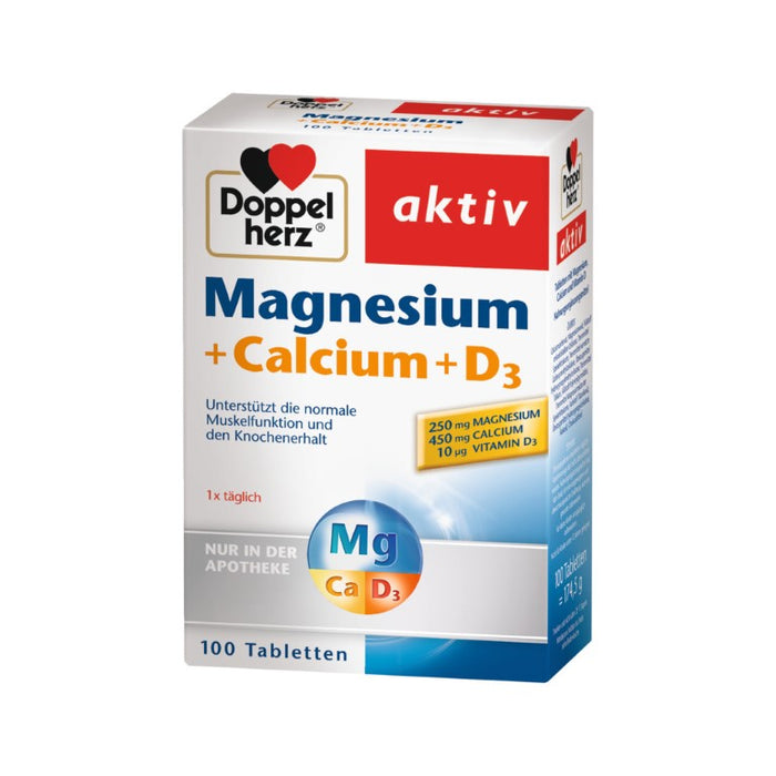 Doppelherz aktiv Magnesium + Calcium + D3 Tabletten für die normale Muskelfunktion und den Erhalt normaler Knochen, 100 pc Tablettes