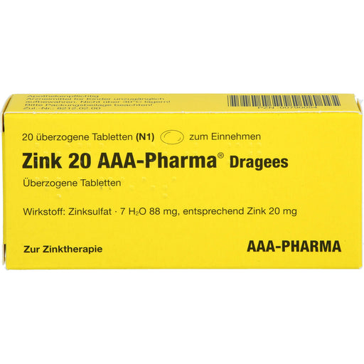 AAA-Pharma Zink 20 Dragees zur Behandlung von Zinkmangelzuständen, 20 St. Tabletten