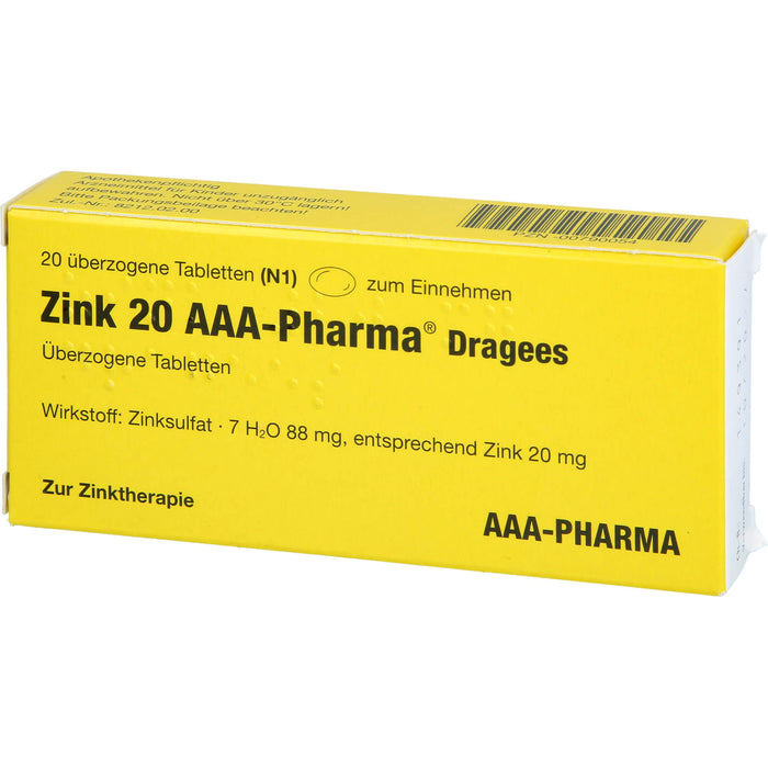 AAA-Pharma Zink 20 Dragees zur Behandlung von Zinkmangelzuständen, 20 St. Tabletten