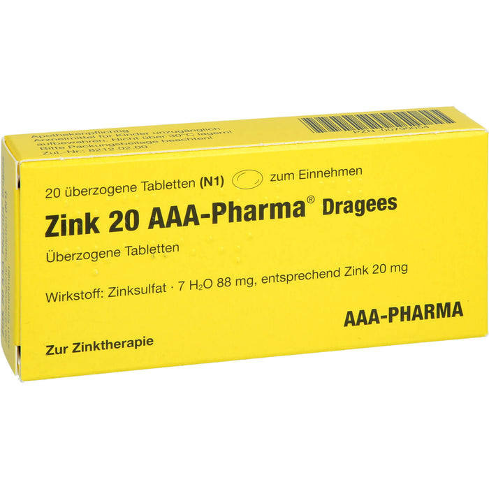 AAA-Pharma Zink 20 Dragees zur Behandlung von Zinkmangelzuständen, 20 St. Tabletten
