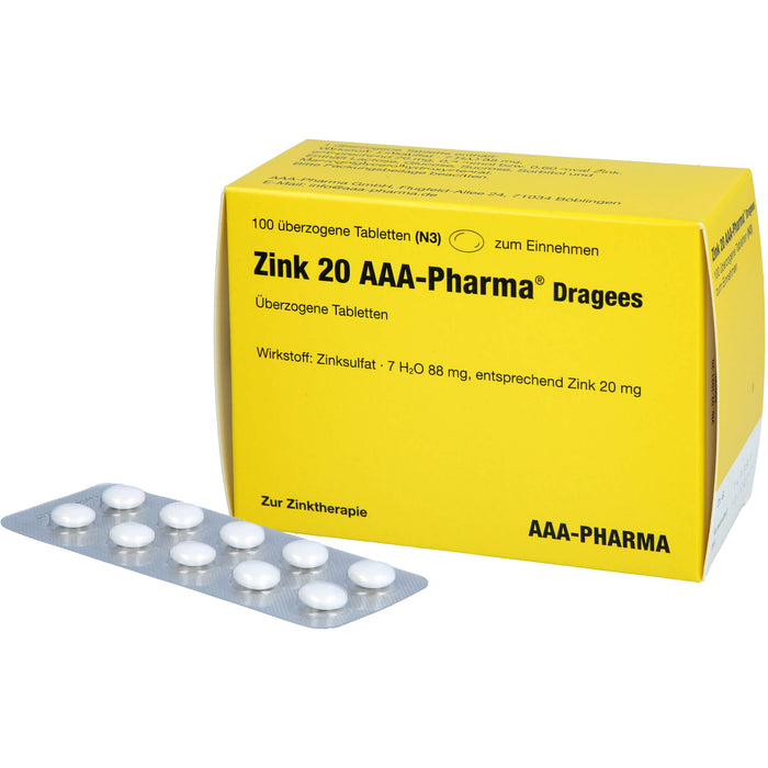 Zink 20 AAA-Pharma Dragees zur Zinktherapie, 100 pcs. Tablets