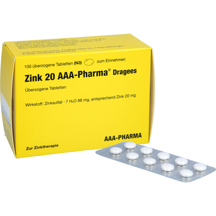 Zink 20 AAA-Pharma Dragees zur Zinktherapie, 100 pcs. Tablets
