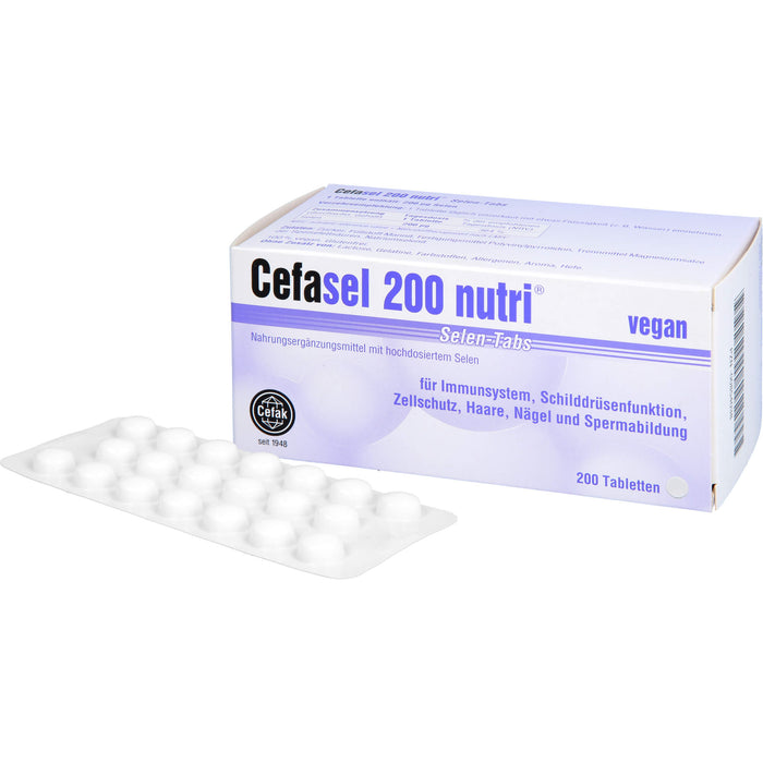 Cefasel 200 nutri Selen-Tabs Tabletten für Immunsystem, Schilddrüsenfunktion, Zellschutz, Haare, Nägel und Spermabildung, 200 pc Tablettes