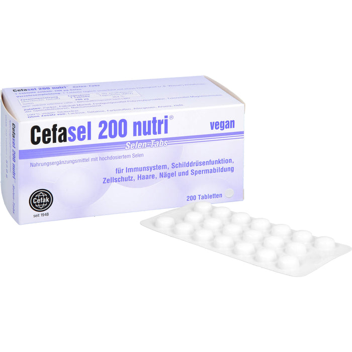 Cefasel 200 nutri Selen-Tabs Tabletten für Immunsystem, Schilddrüsenfunktion, Zellschutz, Haare, Nägel und Spermabildung, 200 pc Tablettes