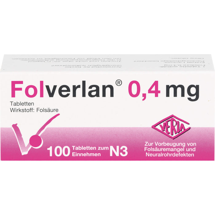 Folverlan 0,4 mg Tabletten zur Vorbeugung von Folsäuremangel, 100 pcs. Tablets