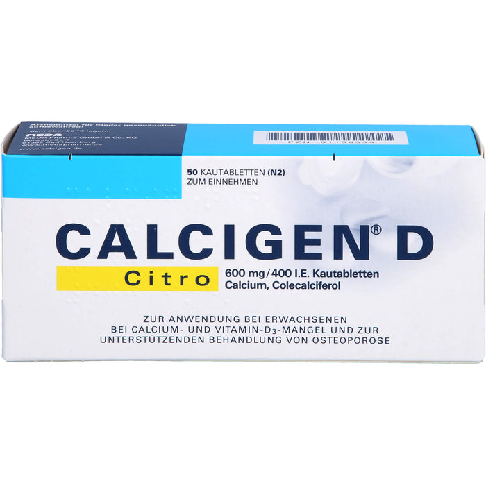 CALCIGEN D Citro 600 mg/400 I.E. Kautabletten, 50 St KTA