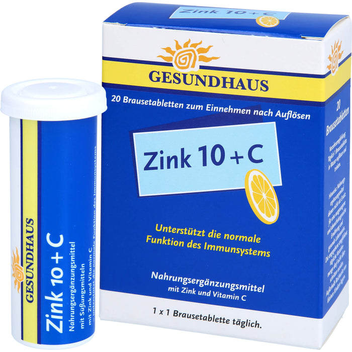 GESUNDHAUS Zink 10 + C Brausetabletten unterstützt das Immunsystem, 20 pc Tablettes