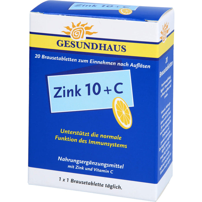 GESUNDHAUS Zink 10 + C Brausetabletten unterstützt das Immunsystem, 20 pc Tablettes
