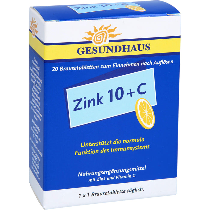 GESUNDHAUS Zink 10 + C Brausetabletten unterstützt das Immunsystem, 20 pc Tablettes
