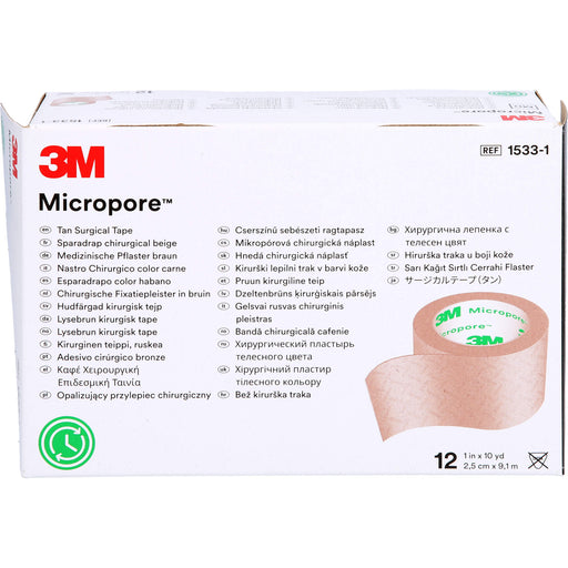 3M Micropore hypoallergenes Vliespflaster 2,5 cm x 9,1 m hautfarben, 12 St. Pflaster
