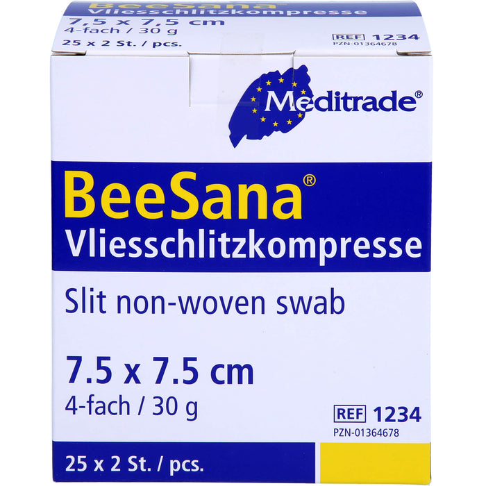 Meditrade Vliesschlitzkompressen steril 7,5 x 7,5 cm 4 fach für die optimale Wundversorgung, 50 St. Kompressen
