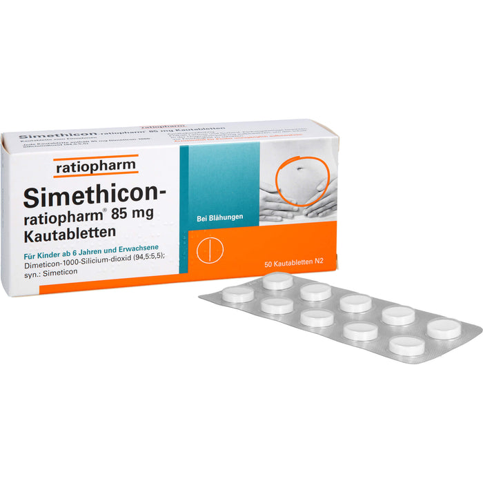 Simethicon-ratiopharm 85 mg Kautabletten bei Blähungen, 50 pc Tablettes