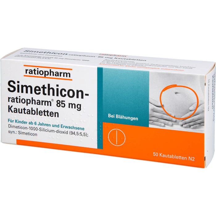 Simethicon-ratiopharm 85 mg Kautabletten bei Blähungen, 50 pc Tablettes