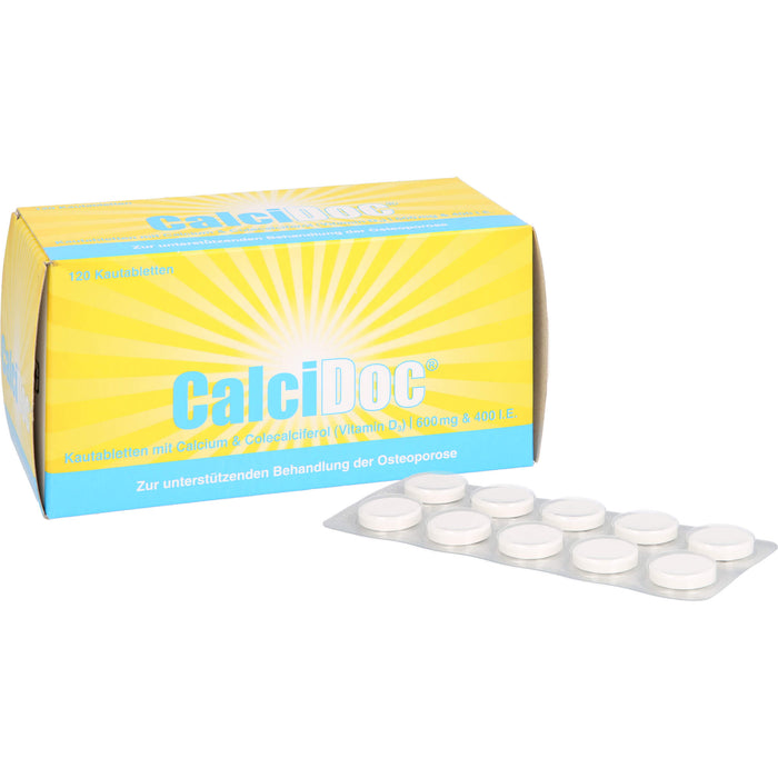 CalciDoc 600 mg/400 I.E. Kautabletten zur unterstützenden Behandlung der Osteoporose, 120 pcs. Tablets