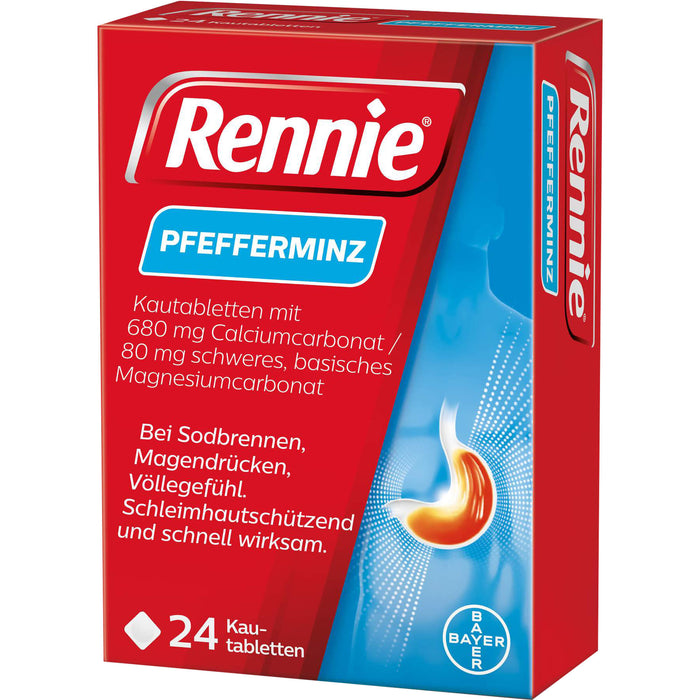 Rennie Pfefferminz Kautabletten bei Sodbrennen, 24 pcs. Tablets