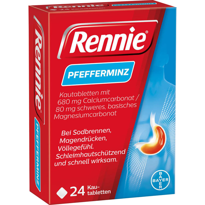 Rennie Pfefferminz Kautabletten bei Sodbrennen, 24 pcs. Tablets