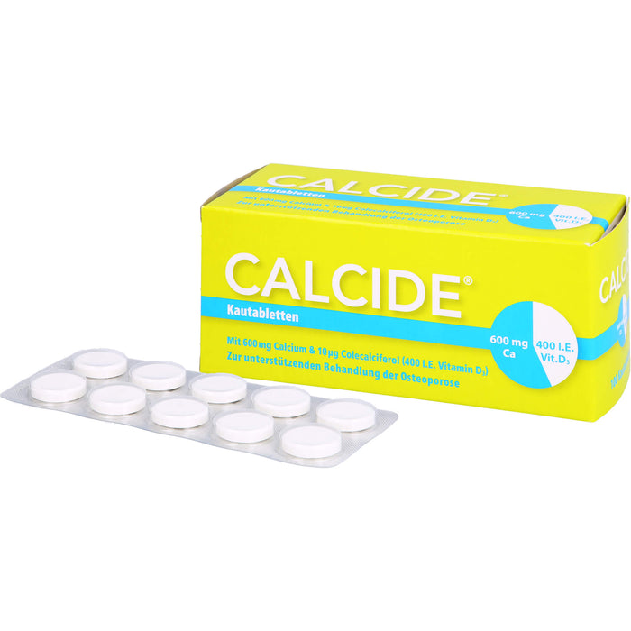 Calcide 600 mg / 400 I.E. Kautabletten zur unterstützenden Behandlung der Osteoporose, 100 pc Tablettes