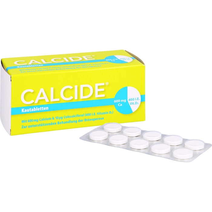 Calcide 600 mg / 400 I.E. Kautabletten zur unterstützenden Behandlung der Osteoporose, 100 pc Tablettes