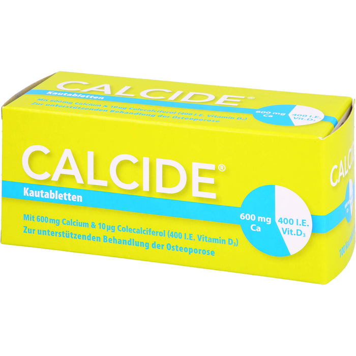 Calcide 600 mg / 400 I.E. Kautabletten zur unterstützenden Behandlung der Osteoporose, 100 pc Tablettes