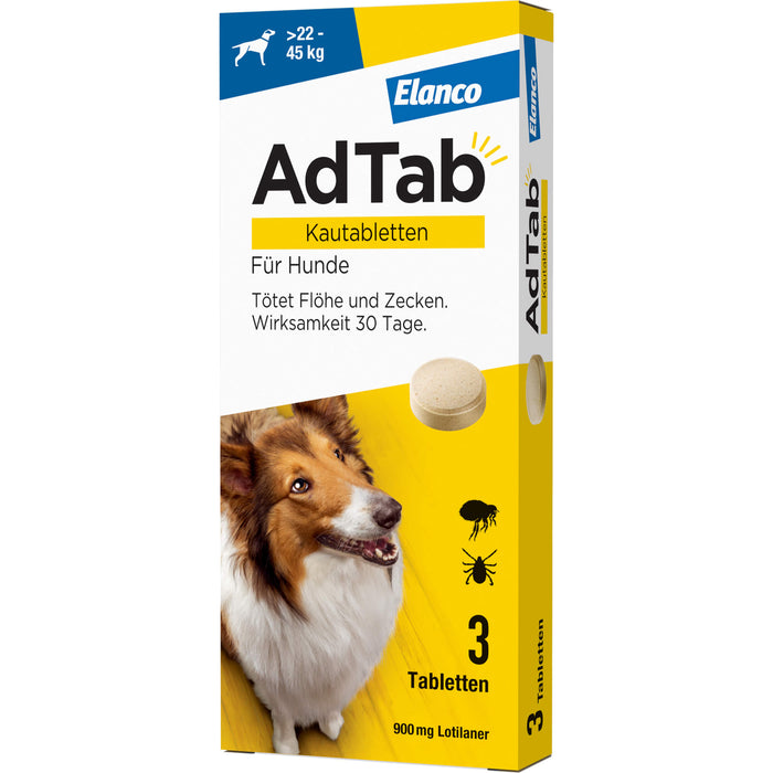 AdTab Kautabletten für Hunde über 22 bis 45 kg gegen Zecken und Flöhe, 3 pcs. 