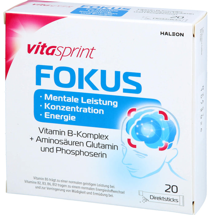 Vitasprint Fokus Direktsticks Vitamin B5 für mentale Leistungsfähigkeit, Konzentration und Energie, 20 pc Sachets