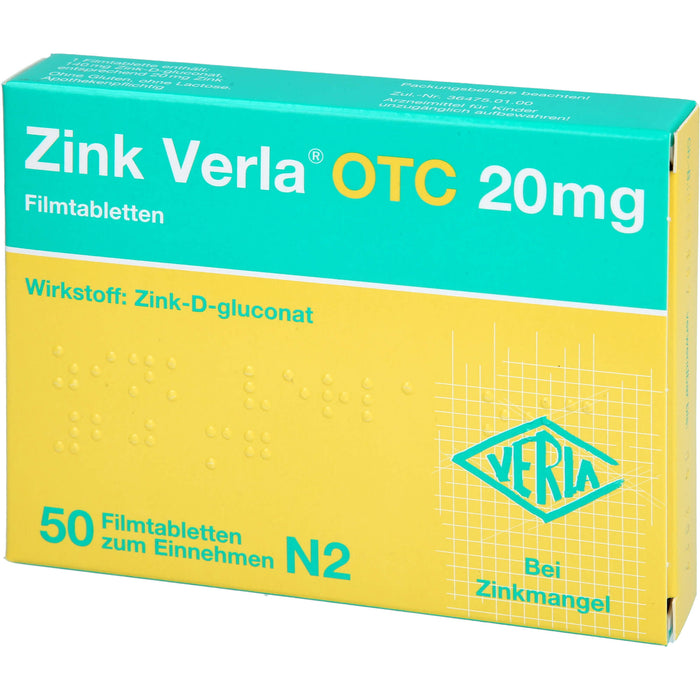 VERLA Zink Verla OTC 20 mg Filmtabletten, 50 pcs. Tablets
