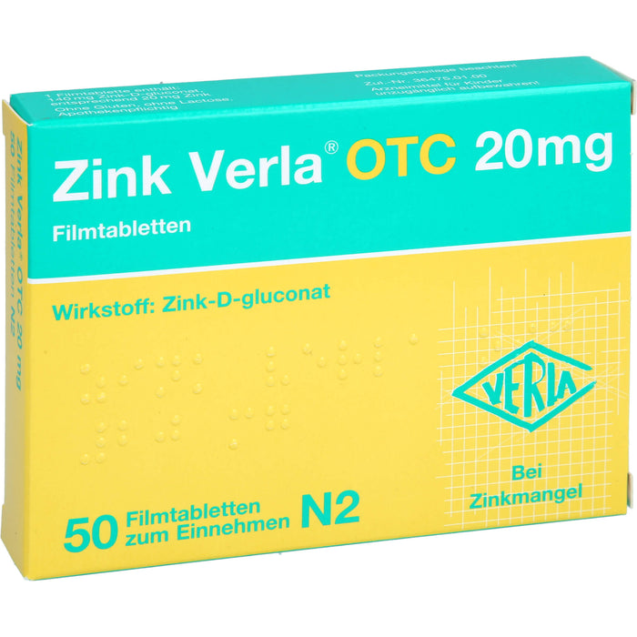 VERLA Zink Verla OTC 20 mg Filmtabletten, 50 pcs. Tablets