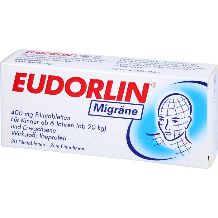 EUDORLIN Migräne 400 mg Filmtabletten zur Behandlung der akuten Kopfschmerzphase bei Migräne mit und ohne Aura, 20 pcs. Tablets