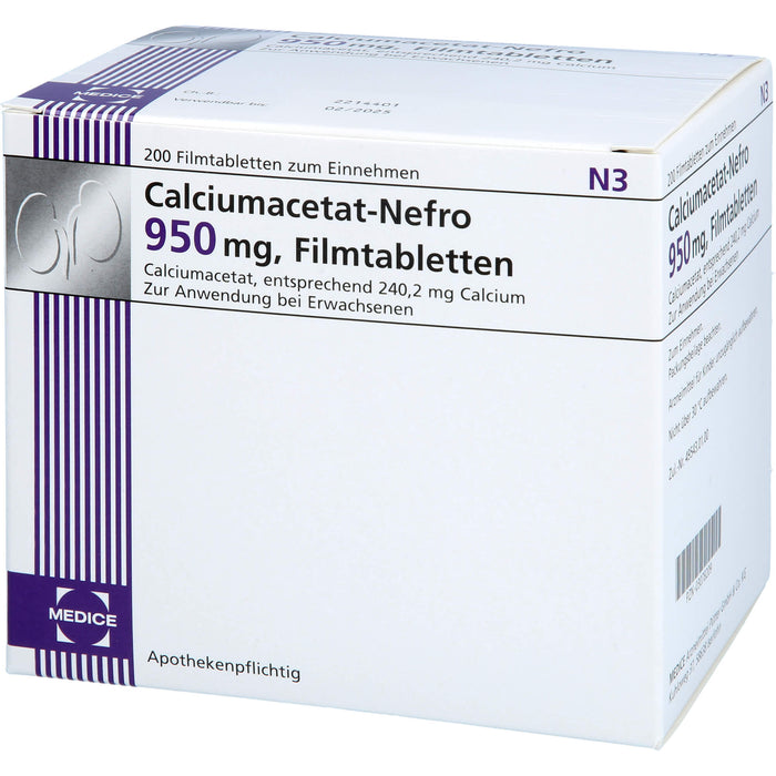 Calciumacetat-Nefro 950 mg, Filmtabletten, 200 pcs. Tablets