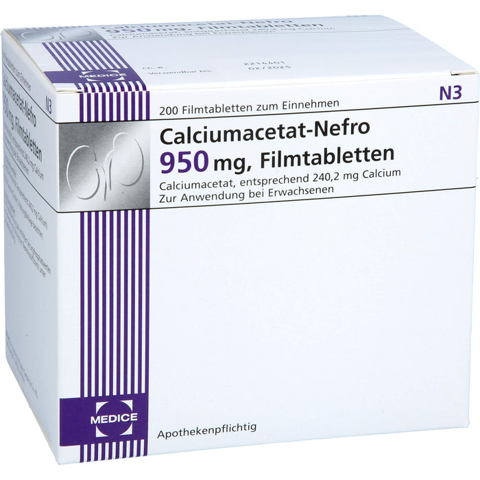 Calciumacetat-Nefro 950 mg, Filmtabletten, 200 pcs. Tablets