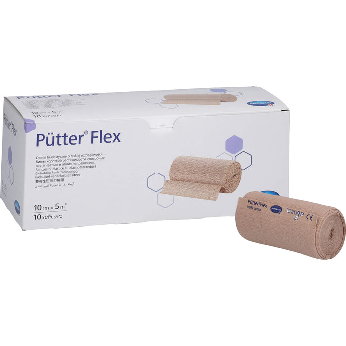PütterFlex Binde 10 cm x 5 m besonders dünne bi-elastische Kurzzugbinde, 10 pcs. Bandage