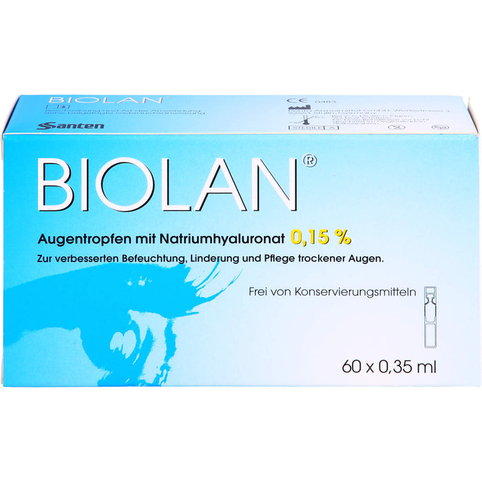 Biolan Augentropfen zur verbesserten Befeuchtung, Linderung und Pflege trockener Haut, 60 St. Einzeldosispipetten