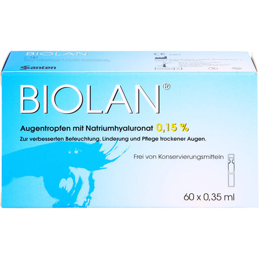 Biolan Augentropfen zur verbesserten Befeuchtung, Linderung und Pflege trockener Haut, 60 St. Einzeldosispipetten
