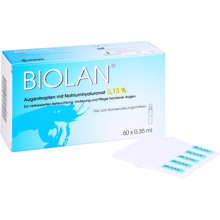 Biolan Augentropfen zur verbesserten Befeuchtung, Linderung und Pflege trockener Haut, 60 pc Pipettes à dose unique