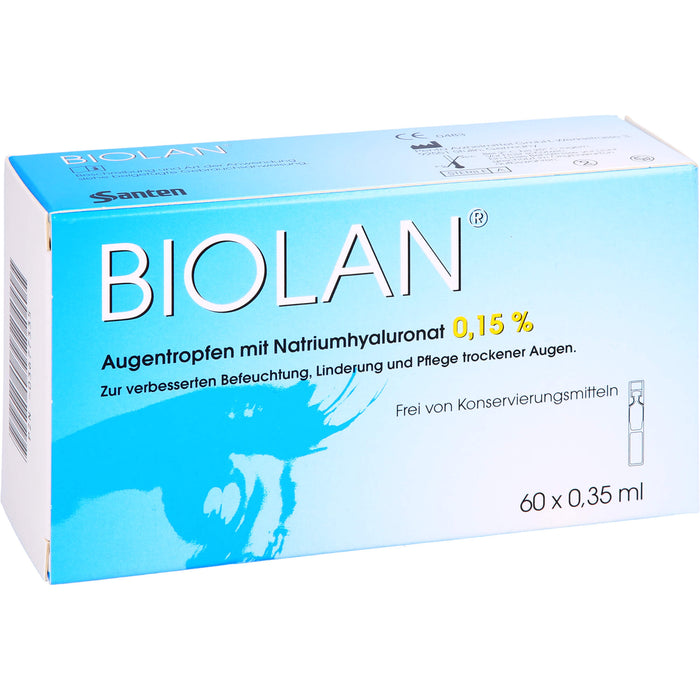 Biolan Augentropfen zur verbesserten Befeuchtung, Linderung und Pflege trockener Haut, 60 pc Pipettes à dose unique