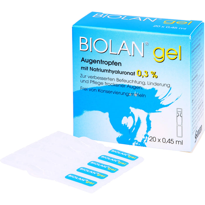 BIOLAN Gel Augentropfen mit Natriumhyaluronat 0,3% für trockene Augen, 20 St. Einzeldosispipetten