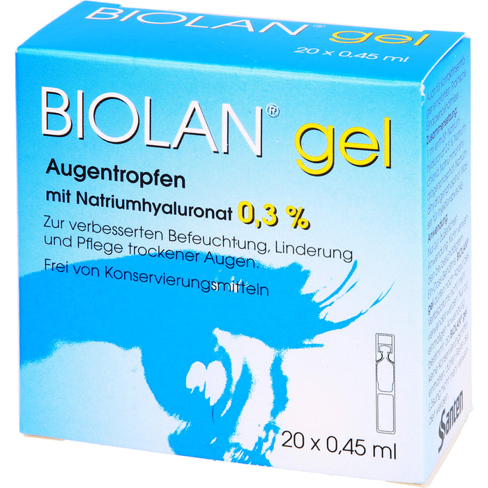 BIOLAN Gel Augentropfen mit Natriumhyaluronat 0,3% für trockene Augen, 20 pcs. Single-dose pipettes