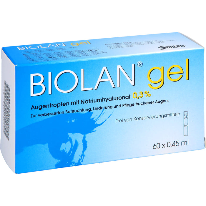 Biolan Gel Augentropfen mit Natriumhyaluronat für beanspruchte und strapazierte Augen, 60 St. Lösung