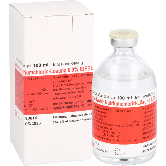 Isotonische Natriumchlorid-Lösung 0,9 % EIFELFANGO zur Flüssigkeits- und Elektrolytsubstitution, 100 ml Solution