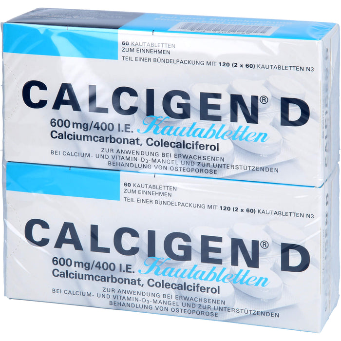 CALCIGEN D 600 mg / 400 I.E. Kautabletten bei Calcium-und Vitamin-D3-Mangel, 120 pc Tablettes