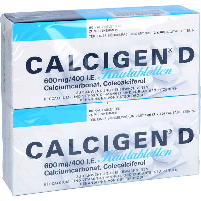 CALCIGEN D 600 mg / 400 I.E. Kautabletten bei Calcium-und Vitamin-D3-Mangel, 120 pcs. Tablets