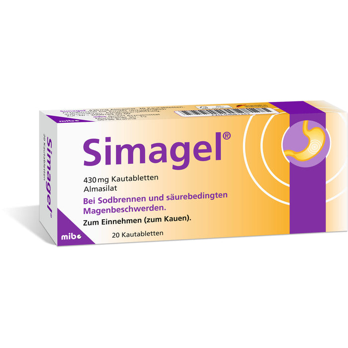 Simagel 430 mg Kautabletten bei Sodbrennen und säurebedingte Magenbeschwerden, 20 pc Tablettes